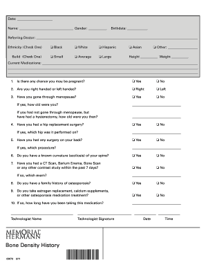 Bone Density Scan Patient Information Form