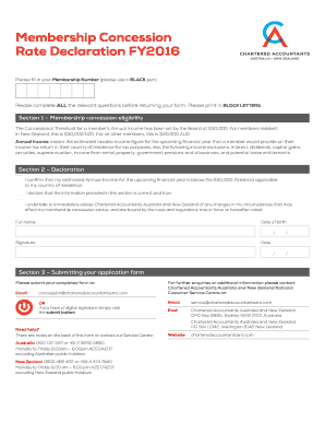 Membership Concession Rate Declaration FY2016