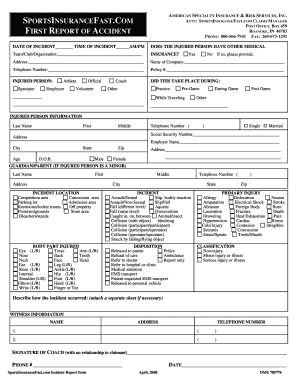 SportsInsuranceFast Incident Report Form