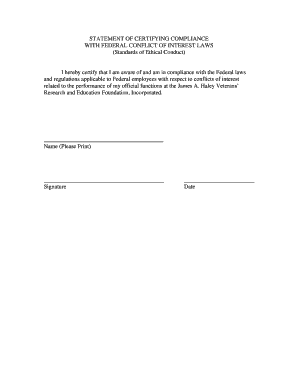 Statement of Certifying Compliance with Federal Conflict of Interest Laws