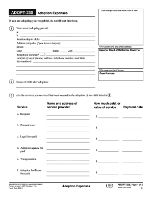 California Adoption Expenses Form ADOPT-230