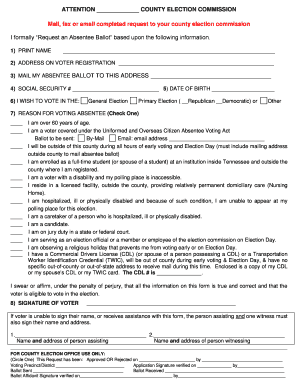 Tennessee Absentee Ballot Request Form