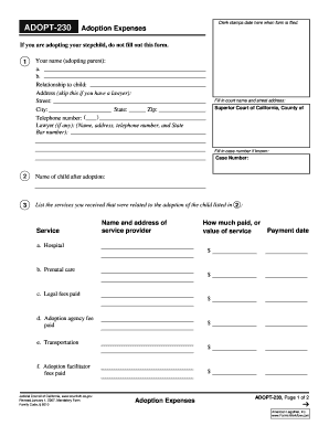California Adoption Expenses Form
