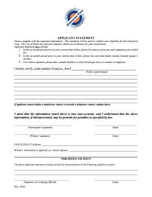 Enterprise Zone Applicant Statement