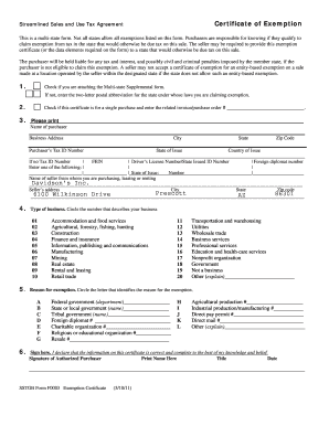 Streamlined Sales and Use Tax Agreement Certificate of Exemption