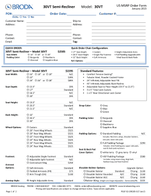 30VT Semi-Recliner Order Form