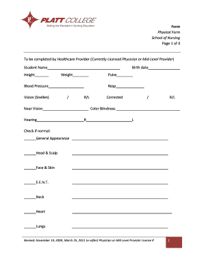 Nursing Student Physical Form