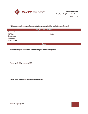 Employee self evaluation examples - Policy Appendix Employee Self Evaluation Form - Platt College - plattcolorado