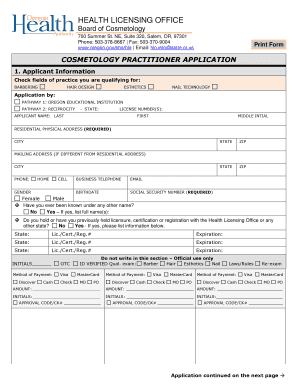 Oregon Cosmetology Practitioner Application