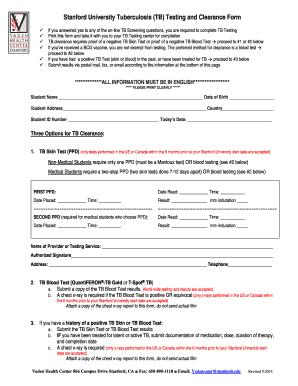 Stanford University TB Testing Clearance Form