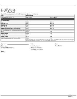 Health Insurance Benefit Summary