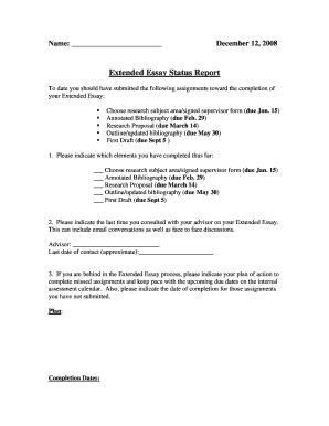 Extended Essay Status Report