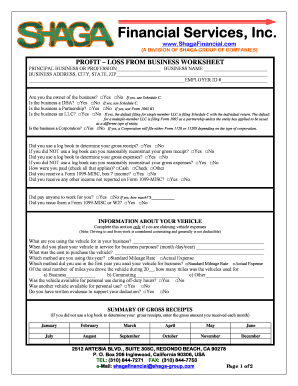 Profit Loss Business Worksheet