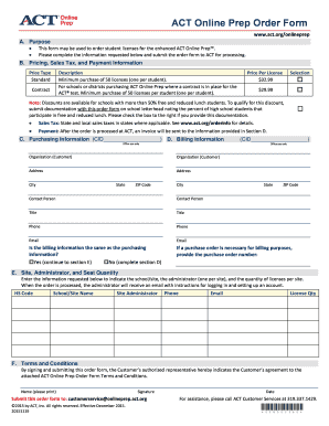 ACT Online Prep Order Form