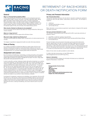 Retirement of Racehorses or Death Notification Form