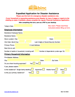 Expedited Application for Disaster Assistance