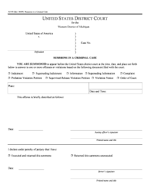 Summons in a Criminal Case