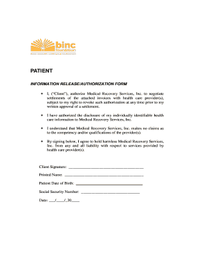Patient Information Release Authorization Form