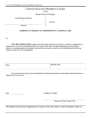 Subpoena to Testify at a Deposition in a Criminal Case