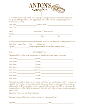 Wedding Beauty Services Contract