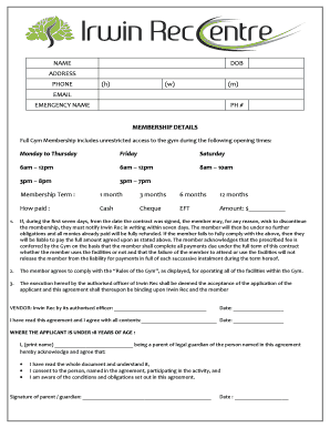 Gym Membership Agreement
