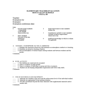 Elementary Teacher Evaluation Form