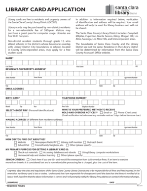 Santa Clara County Library Card Application