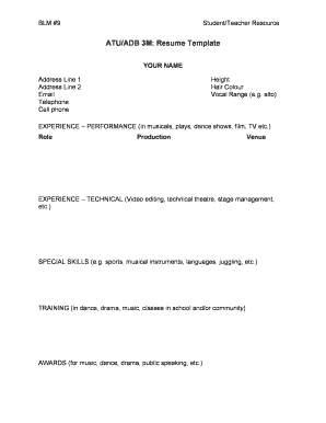 Resume Template for Performing Arts