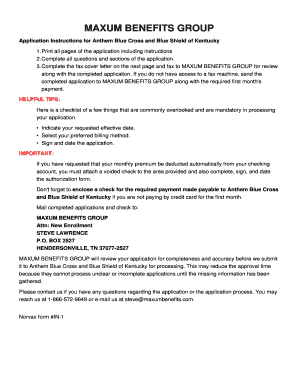 Anthem Blue Cross Kentucky Individual Enrollment Application