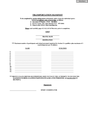 Transportation Manifest for Sports Teams