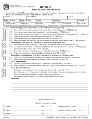 California Fire Hazard Inspection Notice