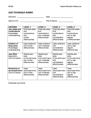 Jazz Technique Rubric