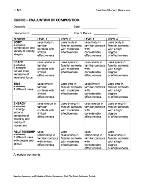 Dance Composition Evaluation Rubric