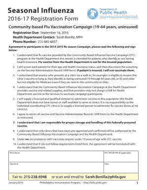 Philadelphia Community Flu Vaccination Campaign Registration Form
