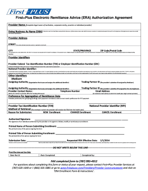 First+Plus Electronic Remittance Advice Authorization Agreement