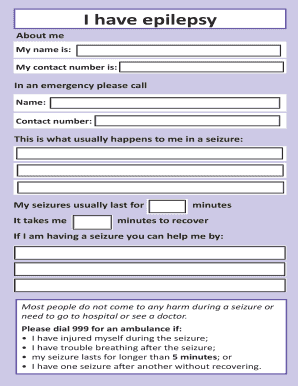 Epilepsy Emergency Information Form
