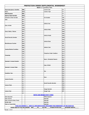 Protection Order Supplemental Worksheet