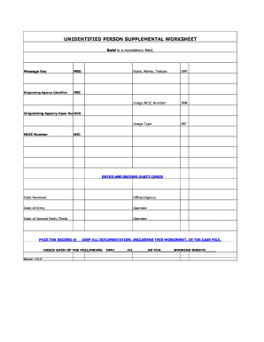 Unidentified Person Supplemental Worksheet