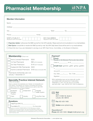 Nebraska Pharmacists Association Membership Form