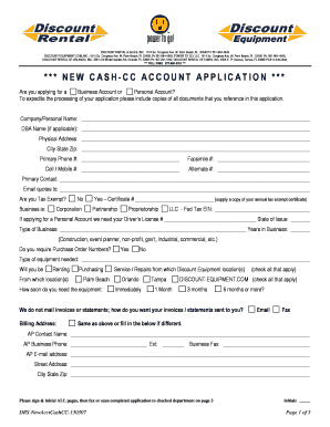 New Cash Credit Card Account Application