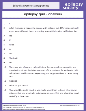 Fillable Online epilepsy quiz - answers Fax Email Print - pdfFiller