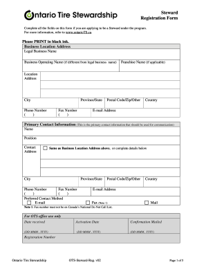 Ontario Tire Stewardship Registration Form