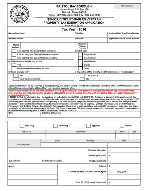 Alaska Senior Citizen/Disabled Veteran Property Tax Exemption Application