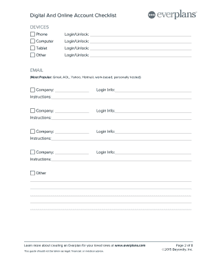 Digital Estate Account Checklist