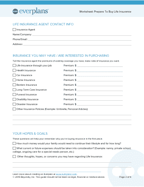 Life Insurance Preparation Worksheet