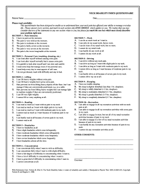 Neck Disability Index Questionnaire