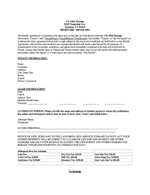 California Self-Storage Rental Agreement