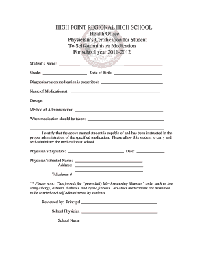 Physician’s Certification for Student Self-Administer Medication