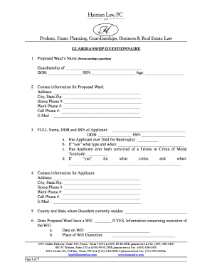 Guardianship Questionnaire