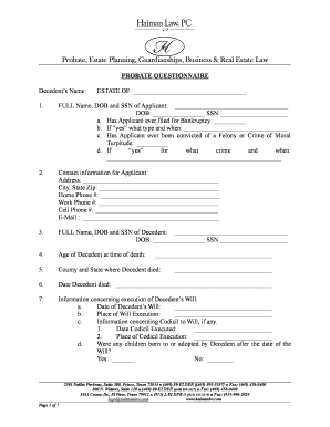 Texas Probate Questionnaire